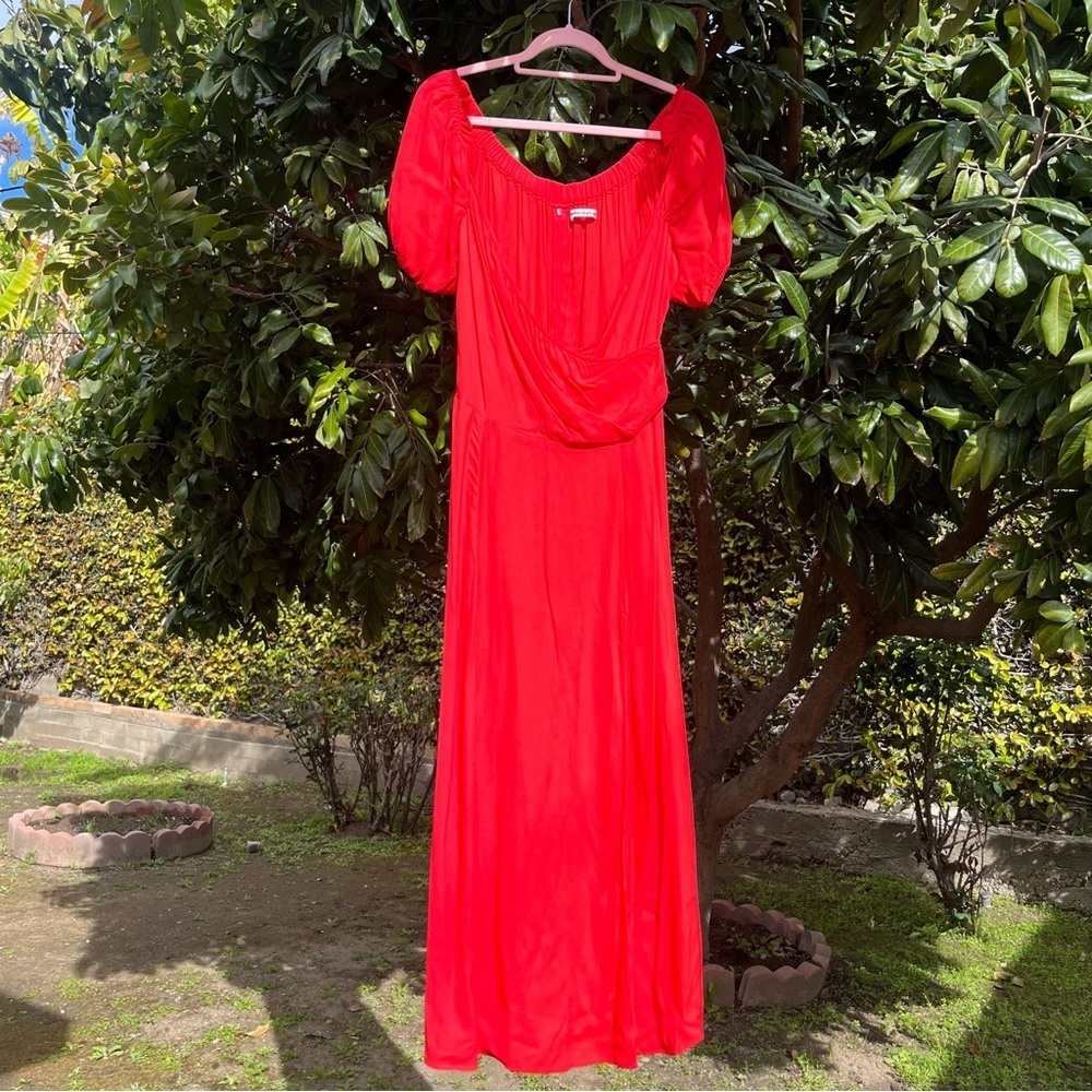 REFORMATION red puff short‎ sleeve surplice neck midi maxi dress